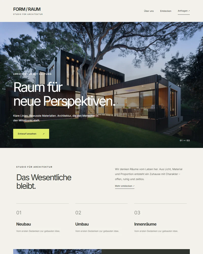 Website-Entwurf für Architekturbüro: klar & minimalistisch