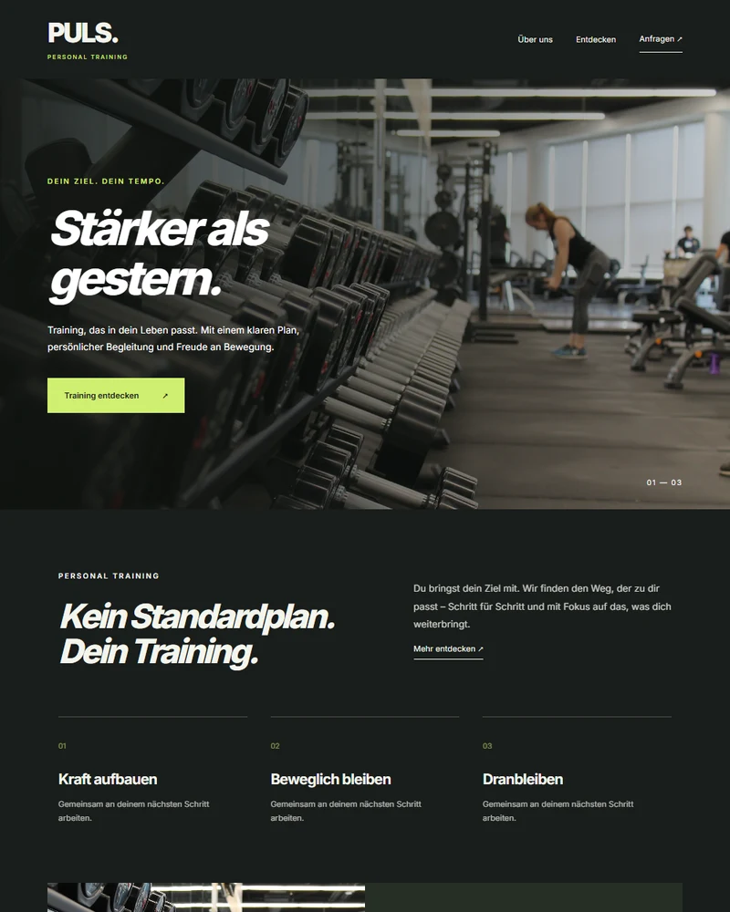 Website-Entwurf für Personal Training: dynamisch & direkt