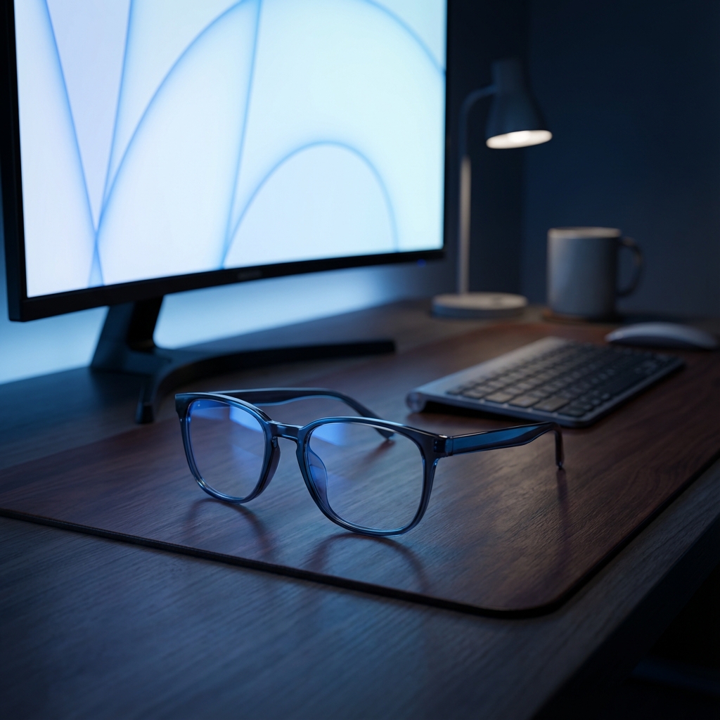 Person trägt Schaf & Grimm Brille am Arbeitsplatz