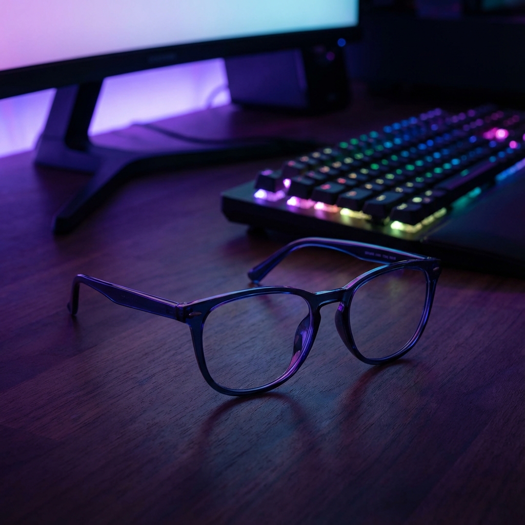 Schaf & Grimm Brille bei Nacht am Laptop